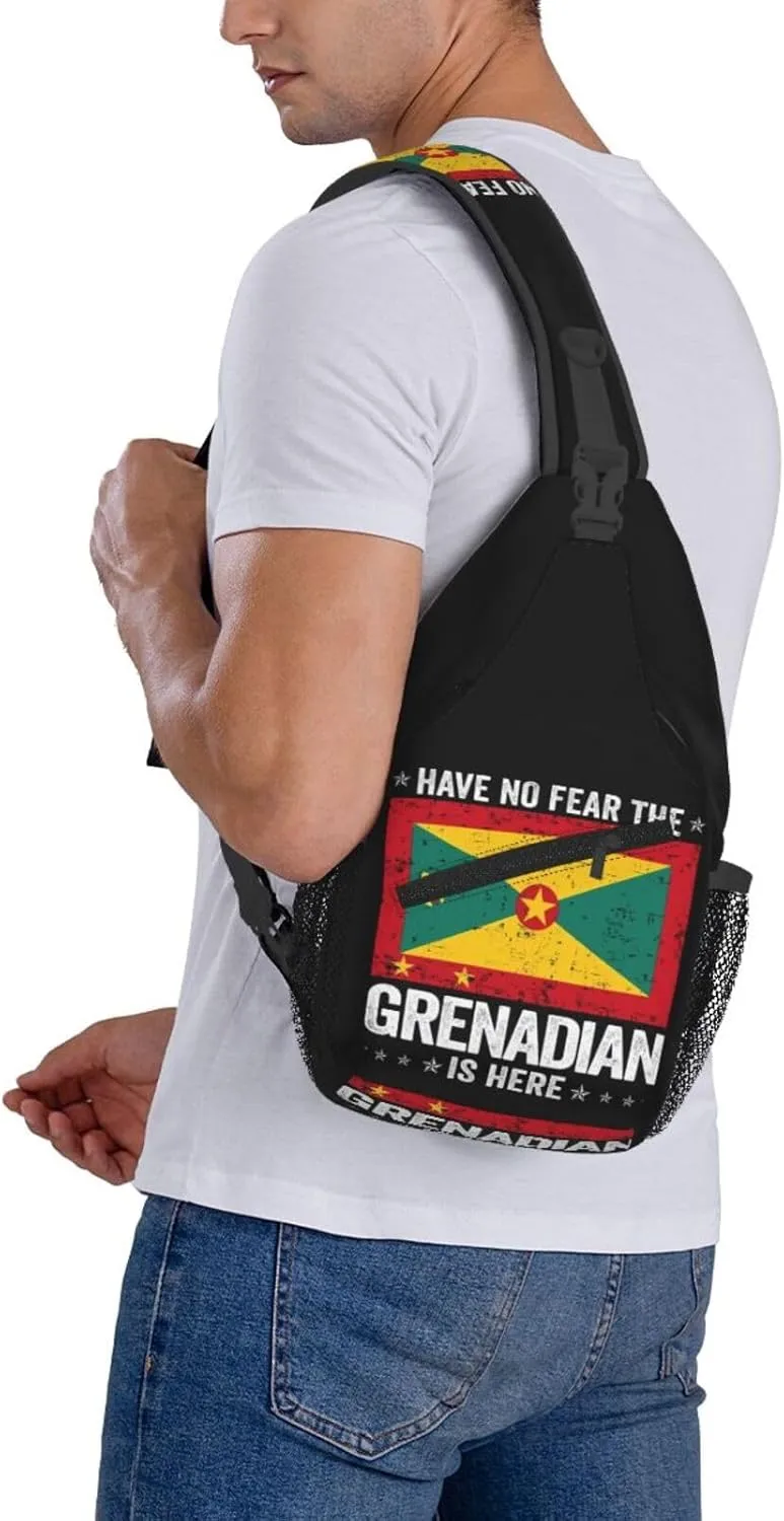 Grenada Flag Have No Fear The Grenadian Crossbody Bag Cross Chest Bag Adjustable Sling Backpack Sports Gym Shoulder Bags Travel Cycling Daypack Diagonally Casual Rucksack