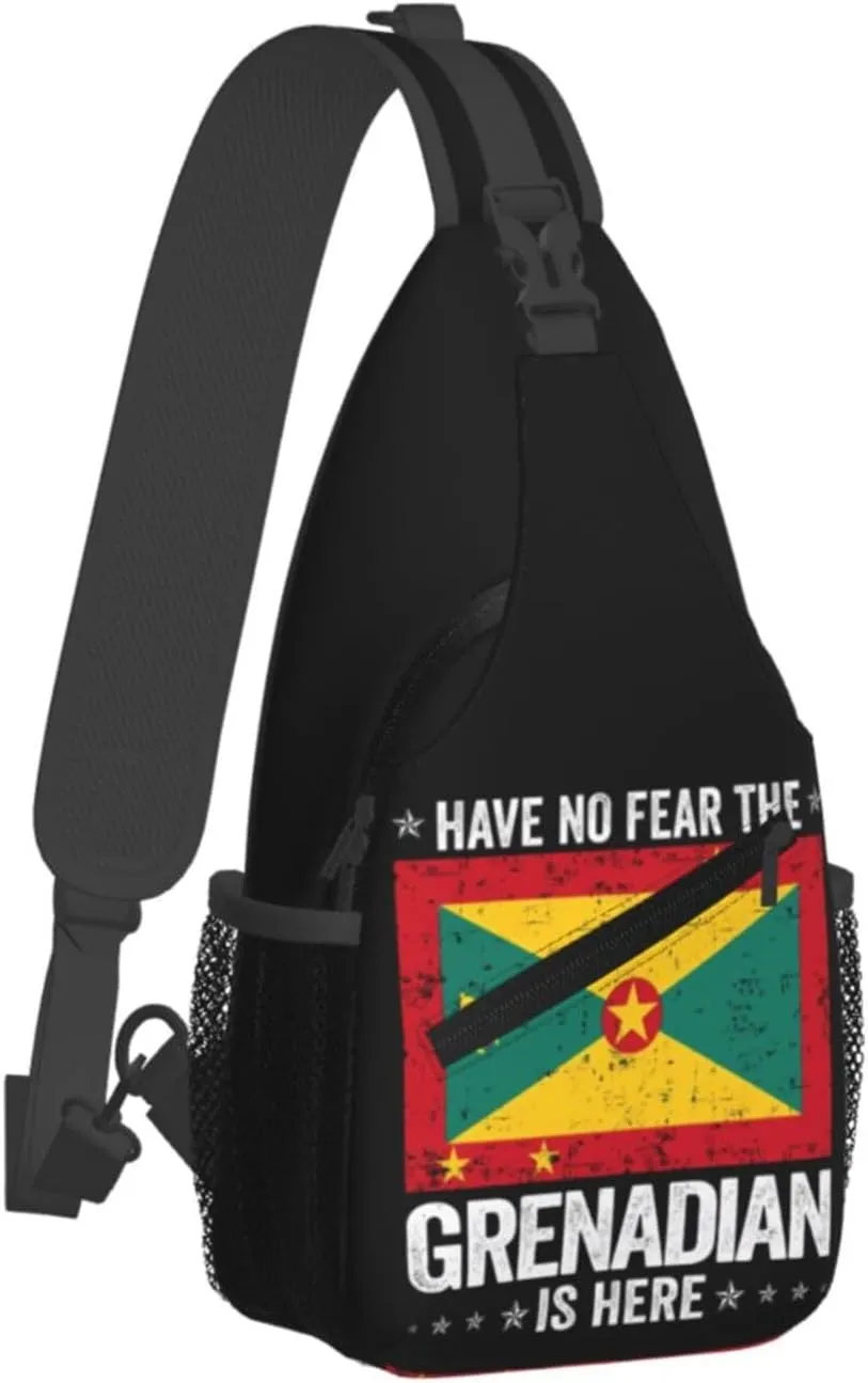 Grenada Flag Have No Fear The Grenadian Crossbody Bag Cross Chest Bag Adjustable Sling Backpack Sports Gym Shoulder Bags Travel Cycling Daypack Diagonally Casual Rucksack