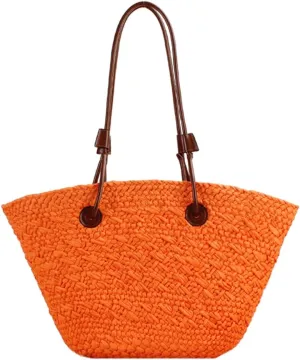 GRPKSSIB Women Straw Tote Bag Summer Beach Bags Luxury Handmade Shoulder Bag Woven Basket Handbags Large Straw Purses