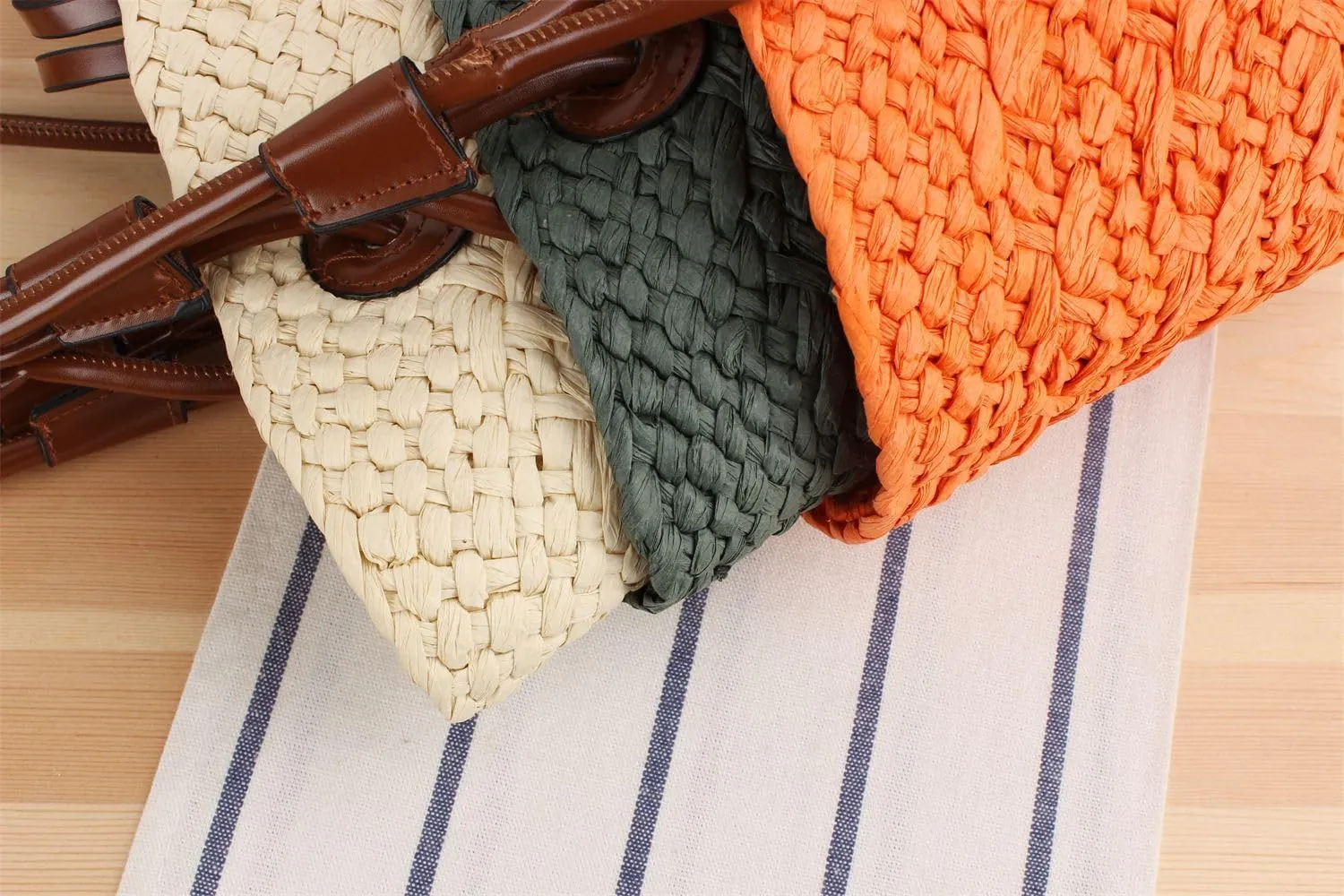 GRPKSSIB Women Straw Tote Bag Summer Beach Bags Luxury Handmade Shoulder Bag Woven Basket Handbags Large Straw Purses