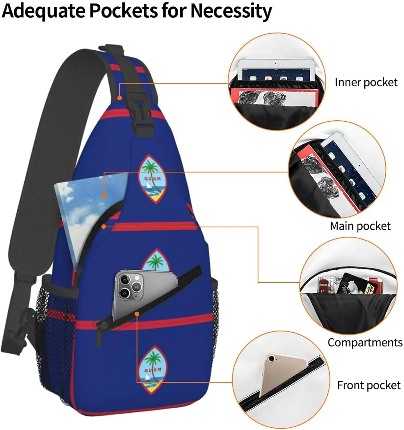 Guam Flag Crossbody Bag Cross Chest Bag Adjustable Sling Backpack Sports Gym Shoulder Bags Travel Cycling Daypack Diagonally Casual Rucksack