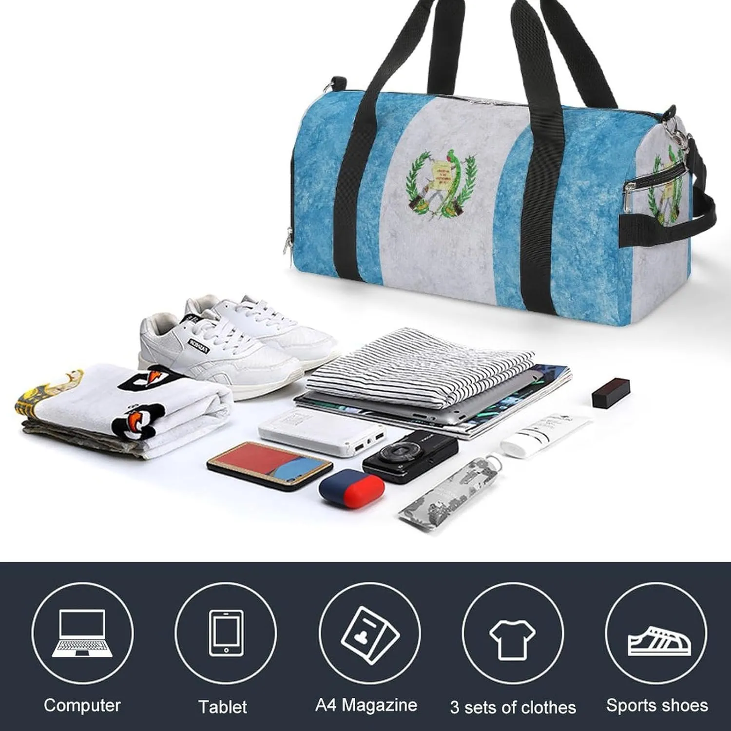 Guatemala Flag Textured Duffel Bag with Shoe Compartment and Wet Pocket Gym Weekender