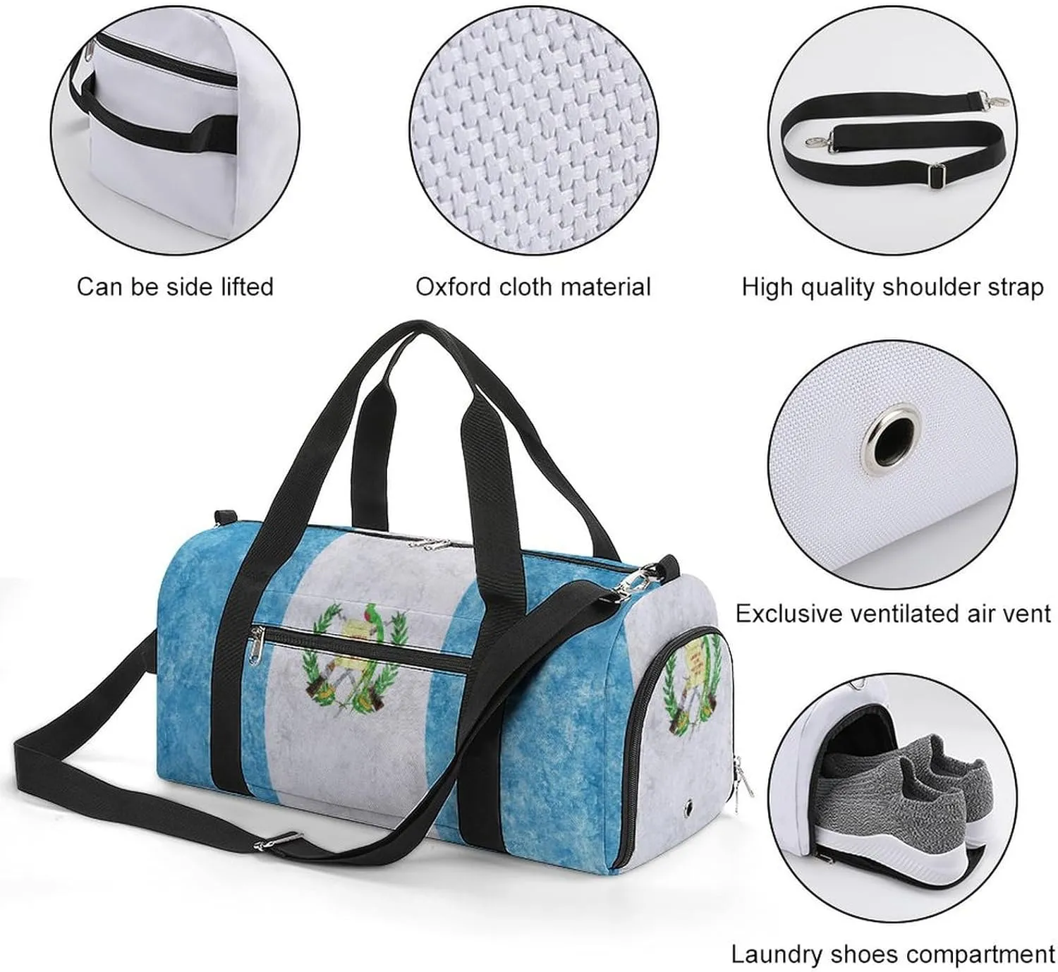 Guatemala Flag Textured Duffel Bag with Shoe Compartment and Wet Pocket Gym Weekender