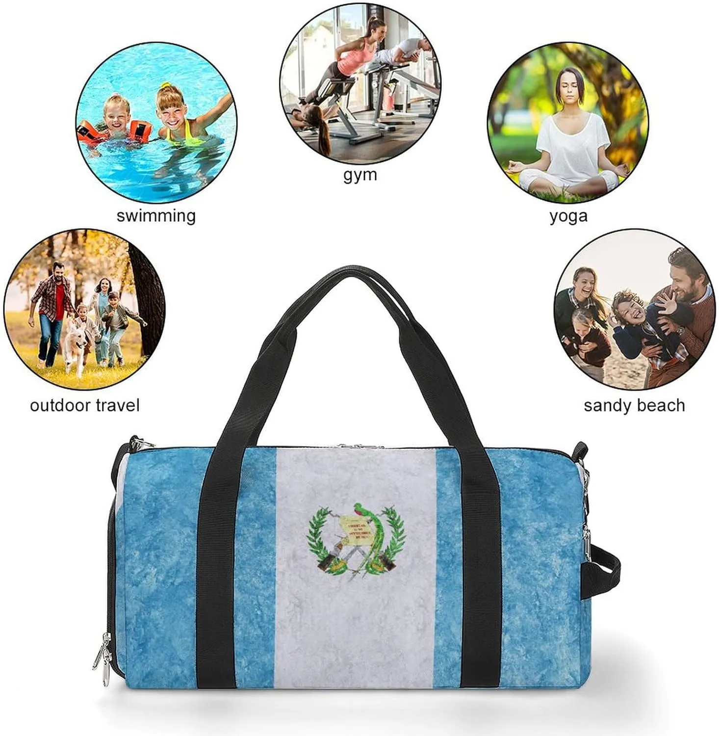 Guatemala Flag Textured Duffel Bag with Shoe Compartment and Wet Pocket Gym Weekender