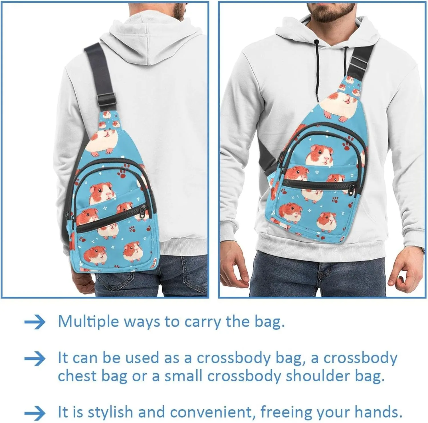 Guinea Pigs and Paw Prints Crossbody Small Sling Bag Sling Backpack for Travel Sports Hiking