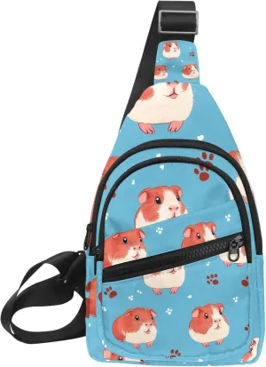 Guinea Pigs and Paw Prints Crossbody Small Sling Bag Sling Backpack for Travel Sports Hiking