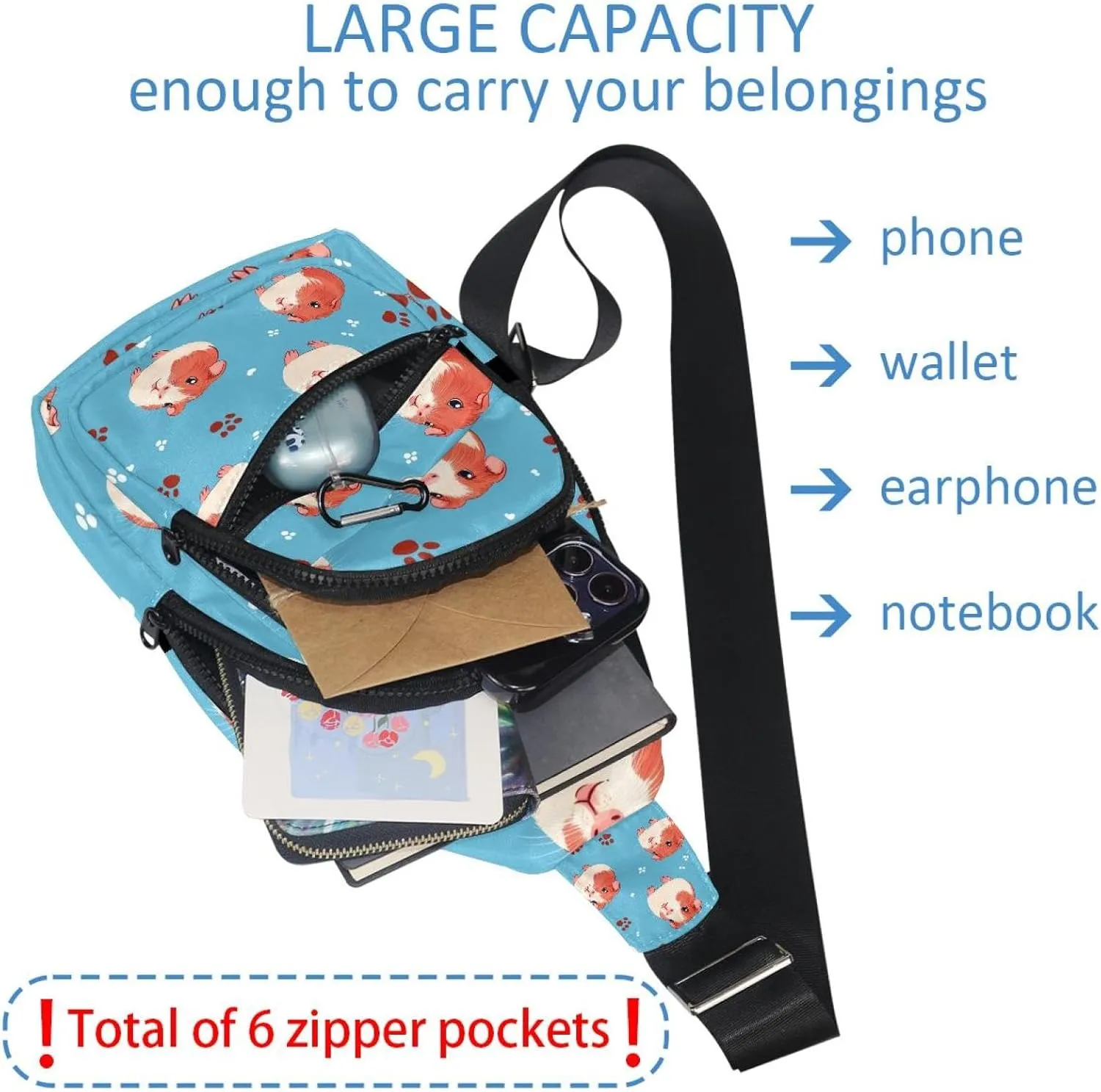 Guinea Pigs and Paw Prints Crossbody Small Sling Bag Sling Backpack for Travel Sports Hiking