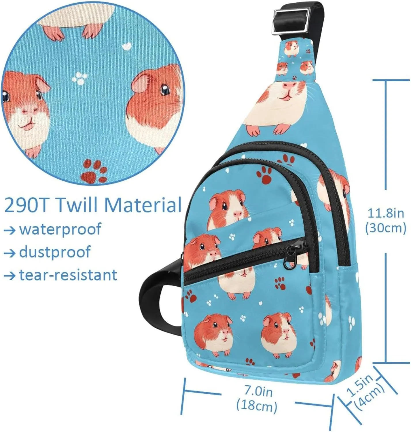 Guinea Pigs and Paw Prints Crossbody Small Sling Bag Sling Backpack for Travel Sports Hiking