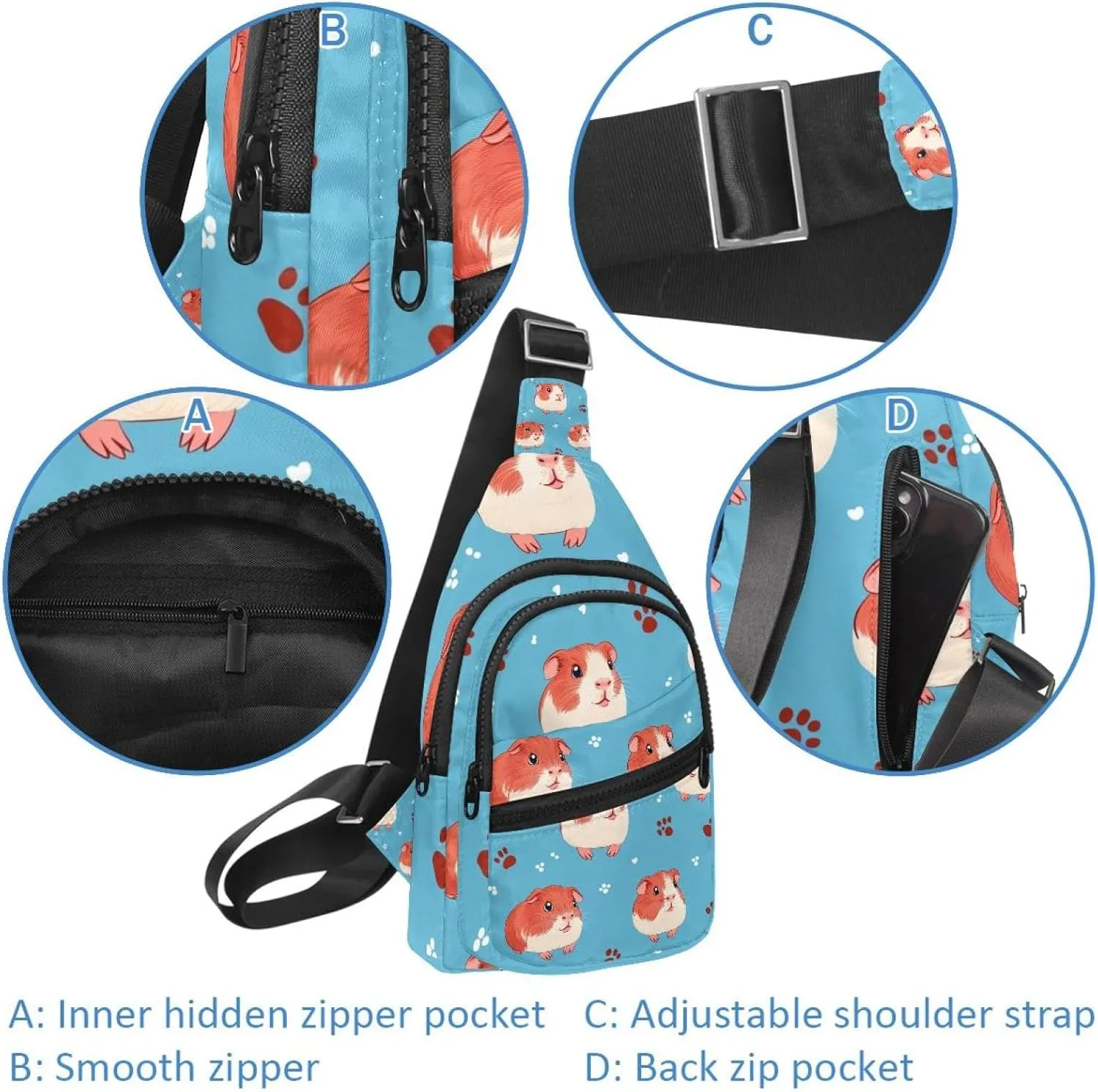 Guinea Pigs and Paw Prints Crossbody Small Sling Bag Sling Backpack for Travel Sports Hiking