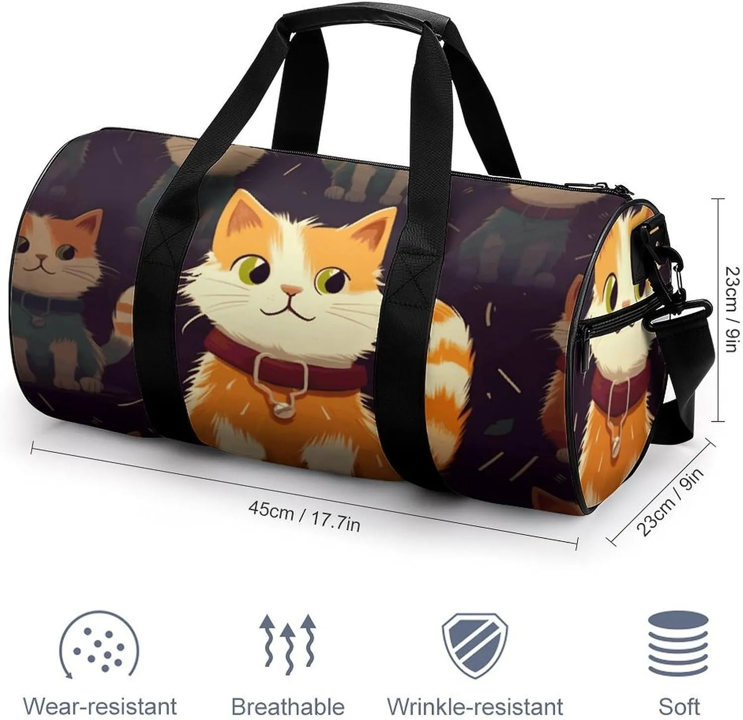 Gym Bag Cat Duffel Bag for Men Women Overnight Bag with Shoe Compartment Workout Bags