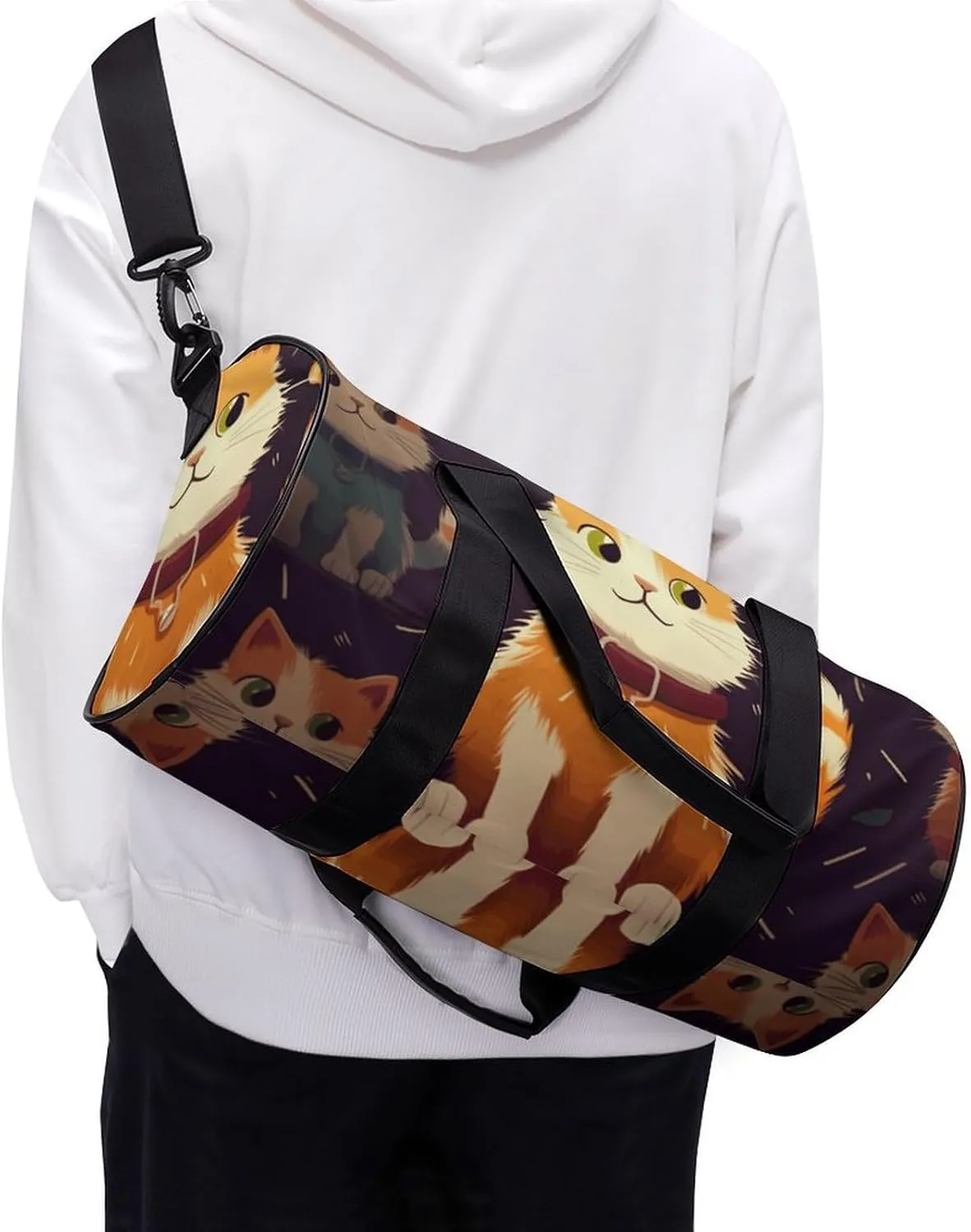 Gym Bag Cat Duffel Bag for Men Women Overnight Bag with Shoe Compartment Workout Bags