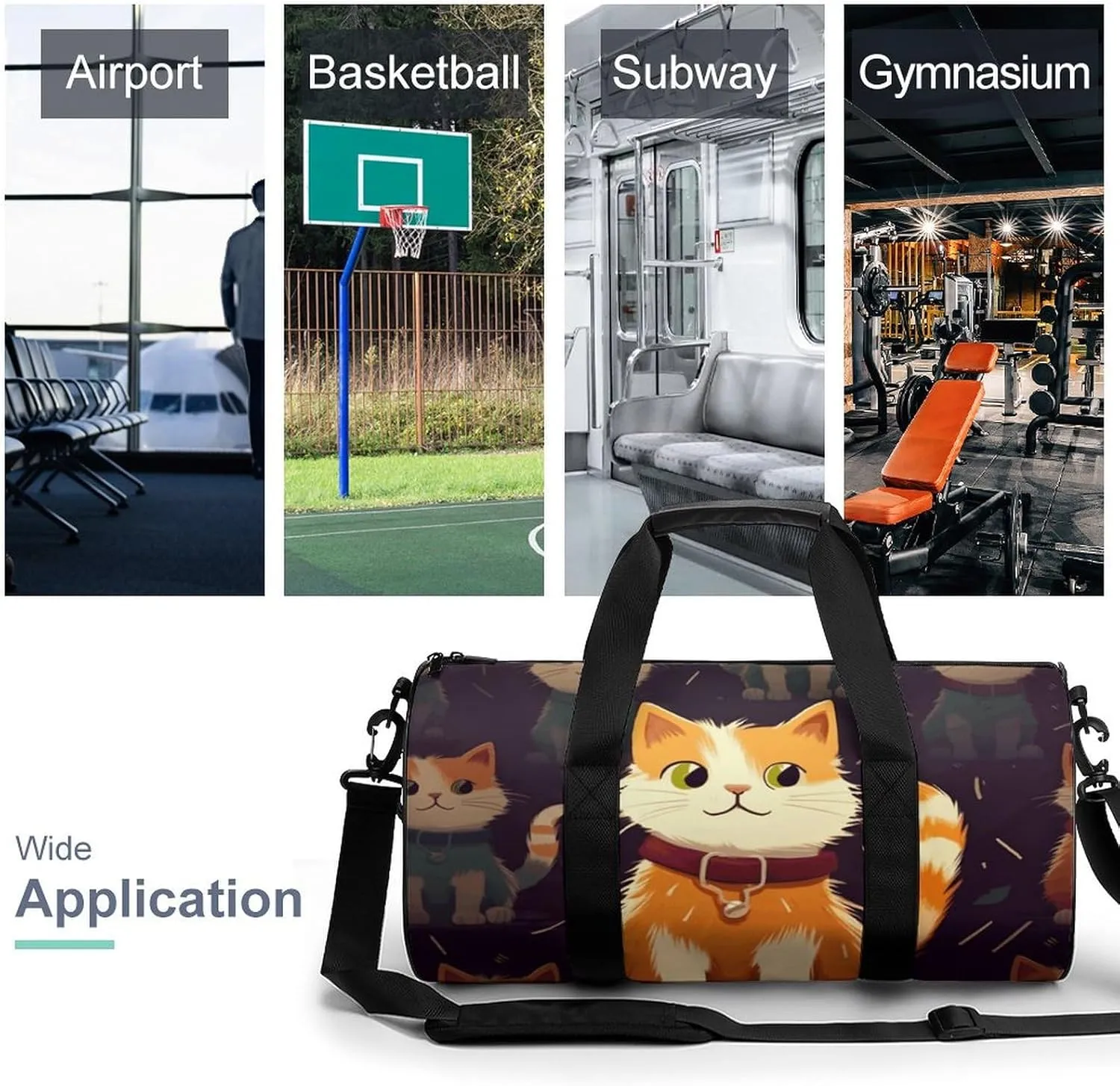 Gym Bag Cat Duffel Bag for Men Women Overnight Bag with Shoe Compartment Workout Bags