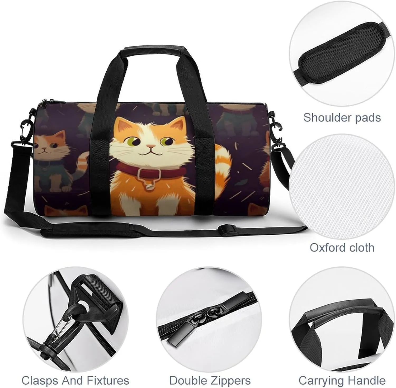 Gym Bag Cat Duffel Bag for Men Women Overnight Bag with Shoe Compartment Workout Bags