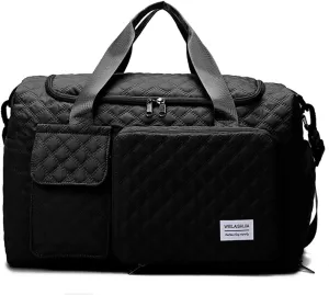 Gym Bag for Women,Sports Travel Duffel Bag, Weekender Overnight Bag with Wet Pocket and Shoes Compartment for Women, Travel,Workout,Gym, Yoga 707 (Black)