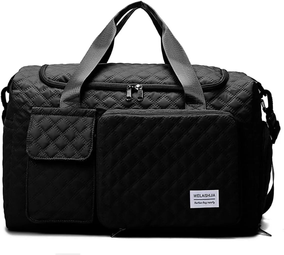 Gym Bag for Women,Sports Travel Duffel Bag, Weekender Overnight Bag with Wet Pocket and Shoes Compartment for Women, Travel,Workout,Gym, Yoga 707 (Black)