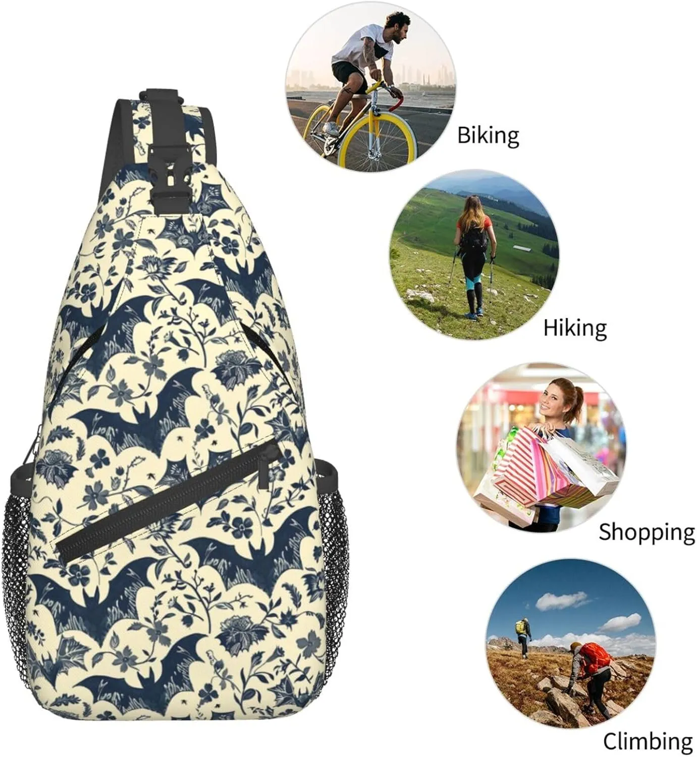 Halloween Bat Sling Backpack Hiking Backpack Crossbody Bag Sports Lightweight And Durable Chest Bag Shoulder Bag For Women Men