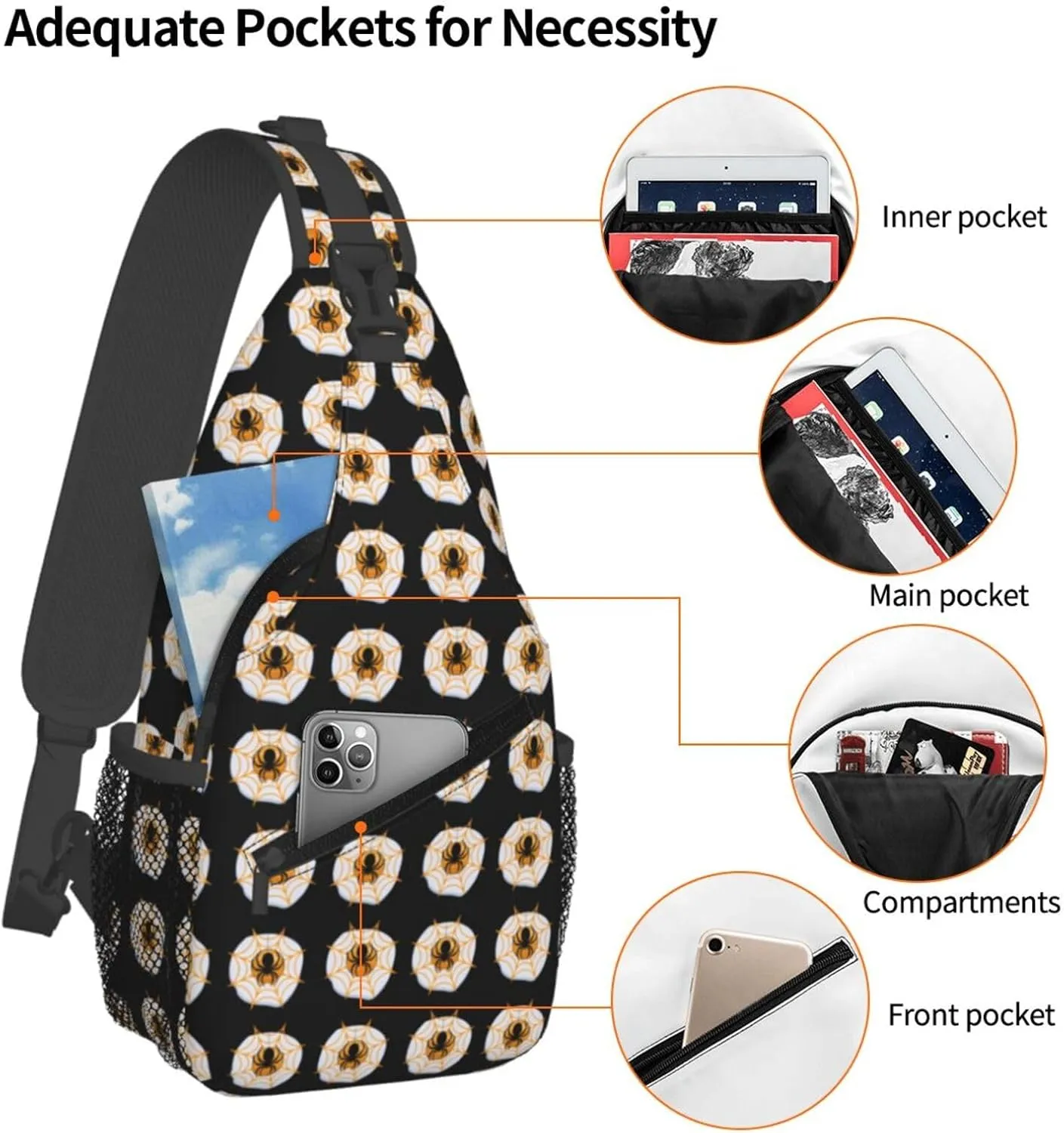 Halloween Eggs Boobs Spider Crossbody Bag Cross Chest Bag Adjustable Sling Backpack Sports Gym Shoulder Bags Travel Cycling Daypack Diagonally Casual Rucksack