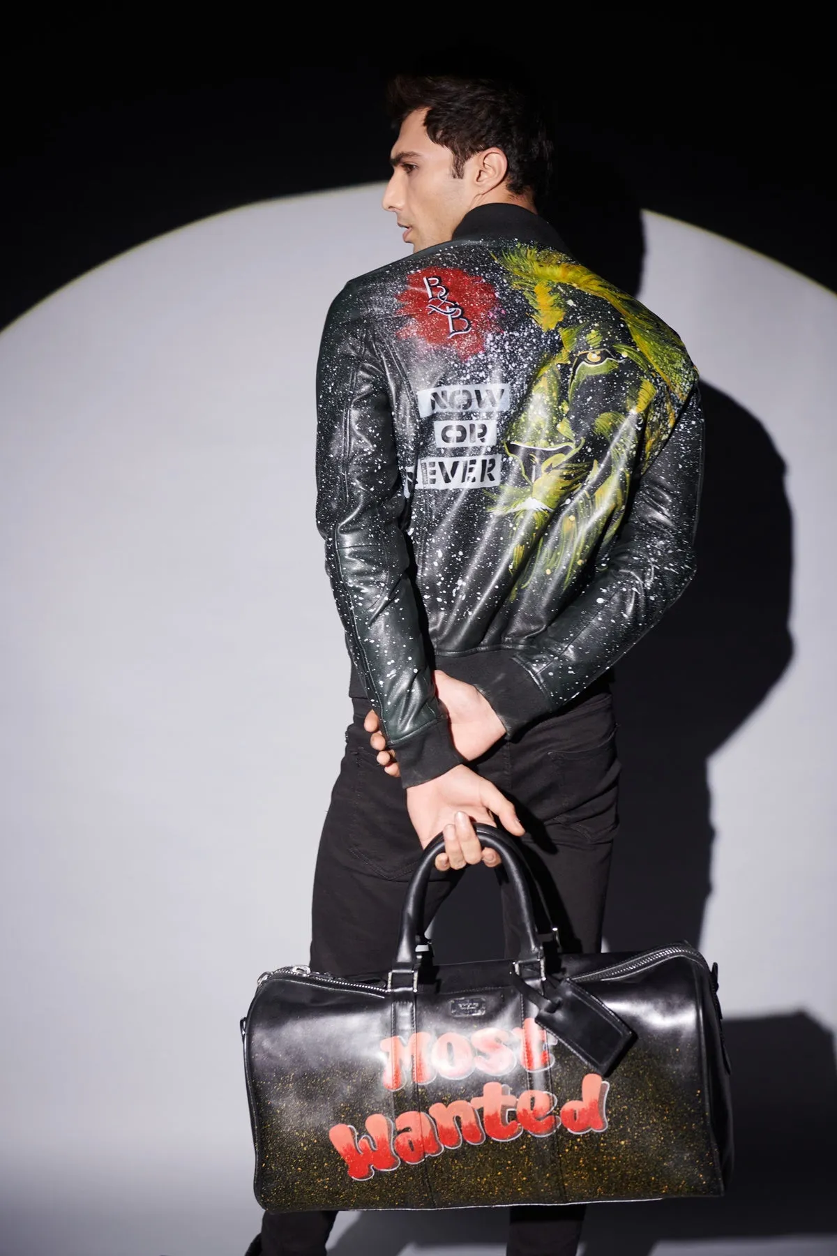 Hand Painted 'Most Wanted' Black Leather Duffle Bag by Brune & Bareskin