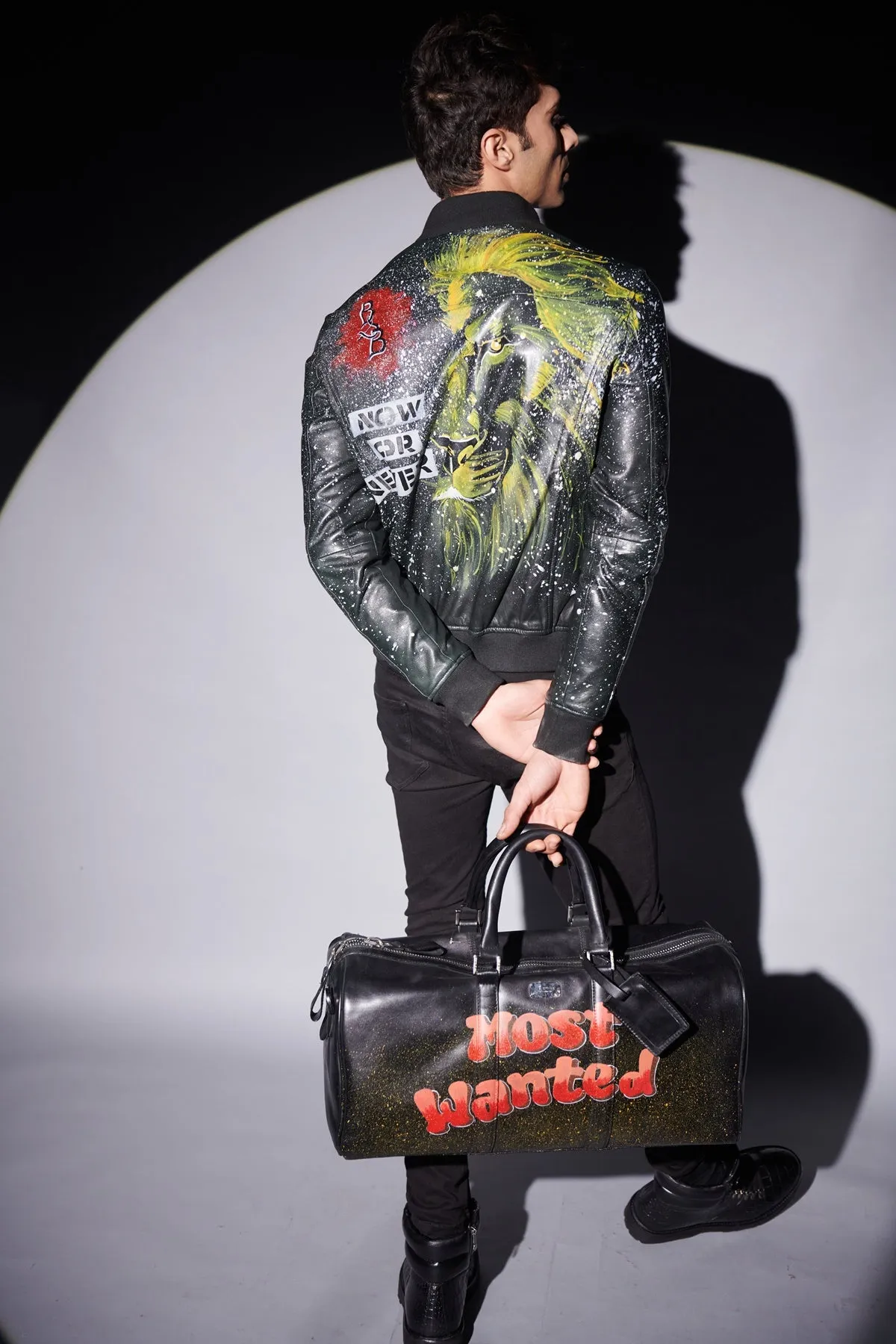 Hand Painted 'Most Wanted' Black Leather Duffle Bag by Brune & Bareskin
