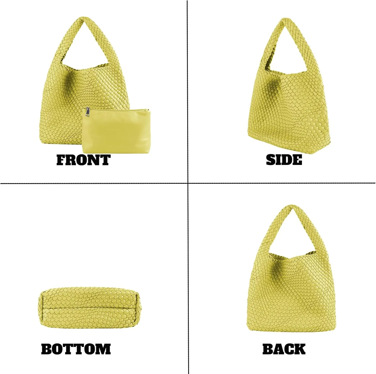 Hand Woven Tote for Women - Vegan Leather Handle Handbag, Travel Shoulder Bag, Hobo and Beach Bag With Purse