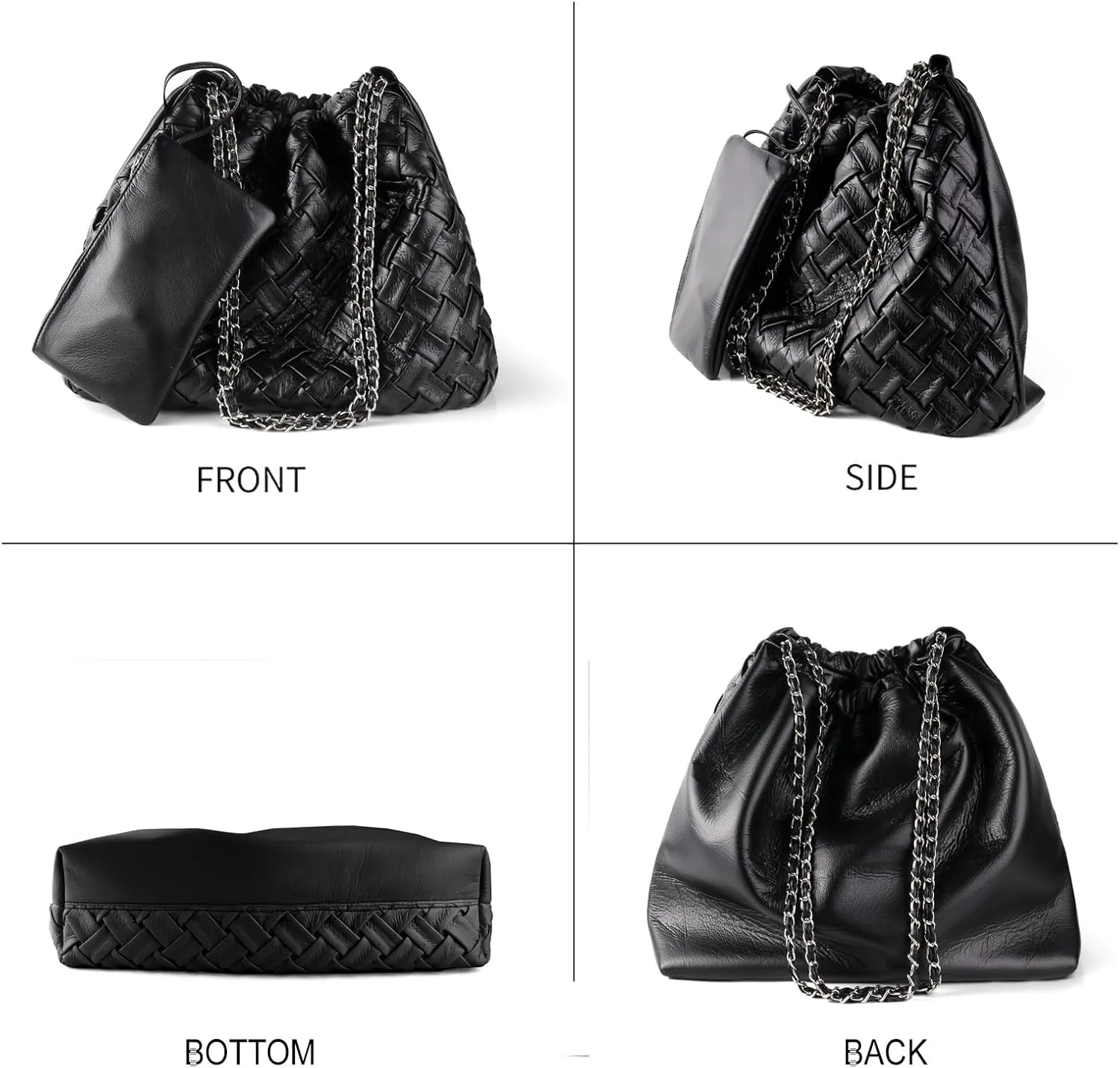 Hand Woven Tote for Women - Vegan Leather Handle Handbag, Travel Shoulder Bag, Hobo and Beach Bag With Purse