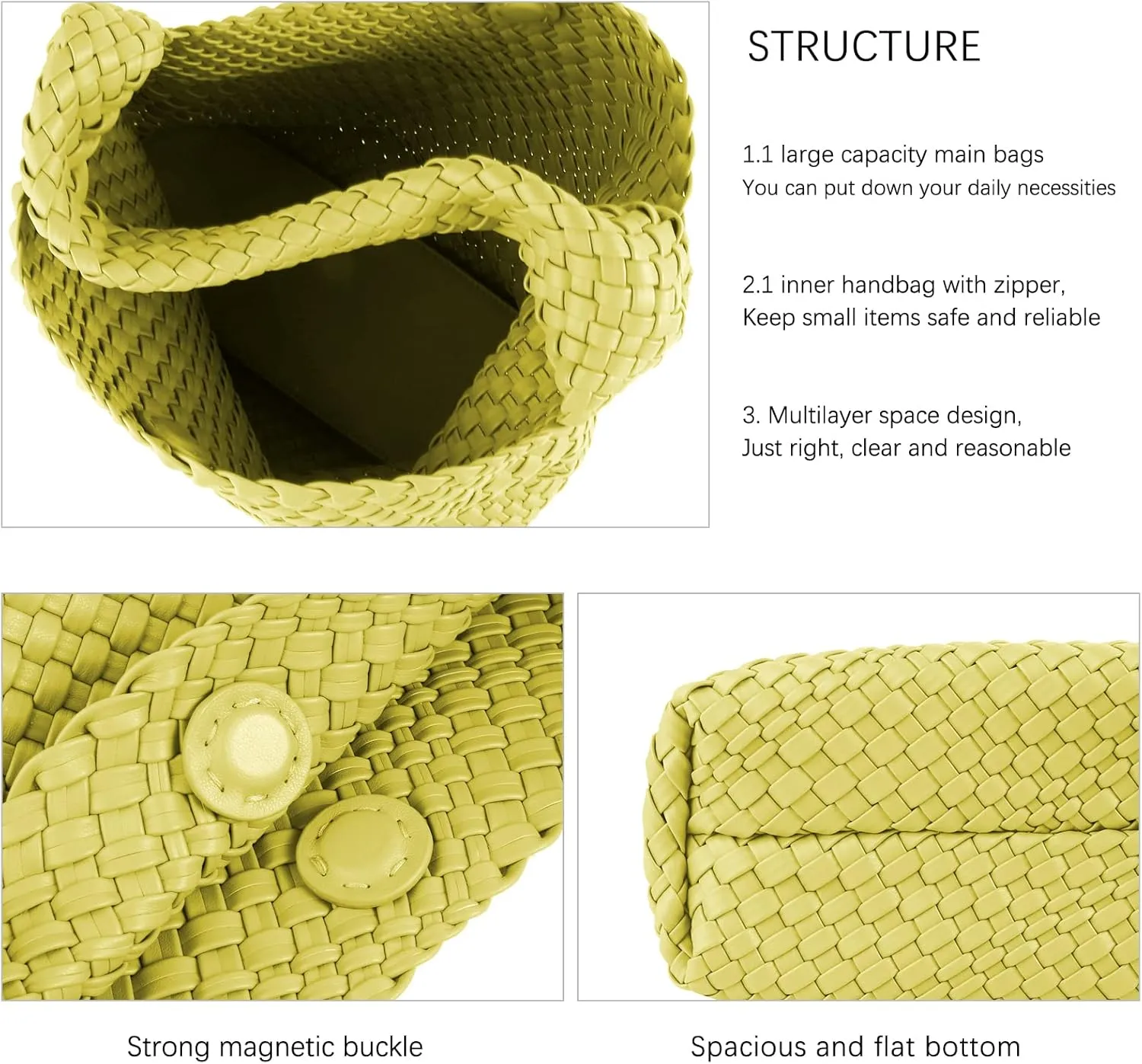 Hand Woven Tote for Women - Vegan Leather Handle Handbag, Travel Shoulder Bag, Hobo and Beach Bag With Purse