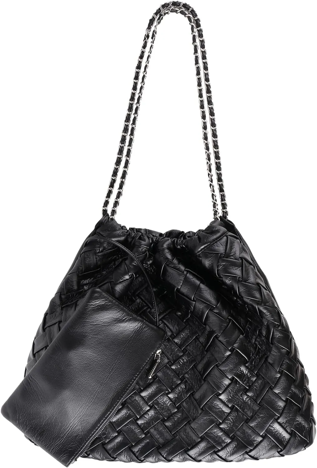 Hand Woven Tote for Women - Vegan Leather Handle Handbag, Travel Shoulder Bag, Hobo and Beach Bag With Purse