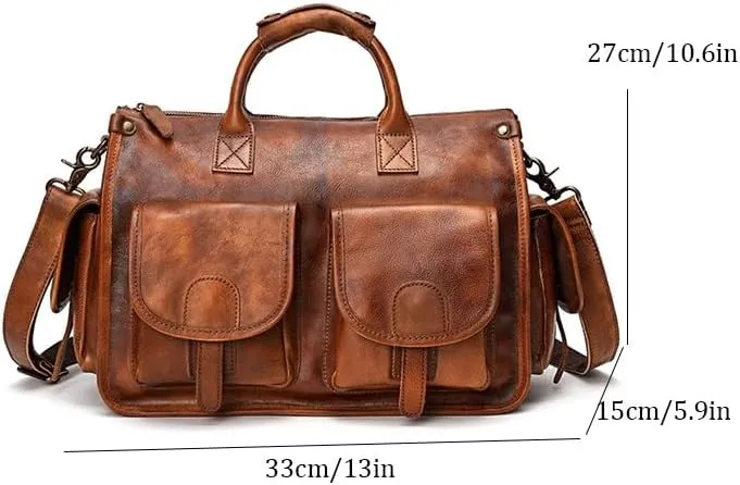 handbag Men's Leather Briefcas States Retro Handbag Compartment Shoulder Bag