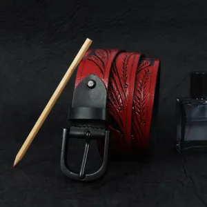 Handcrafted Brown Leather Stylish Belt – Premium Quality, Custom Hand Carved Design. LB-844