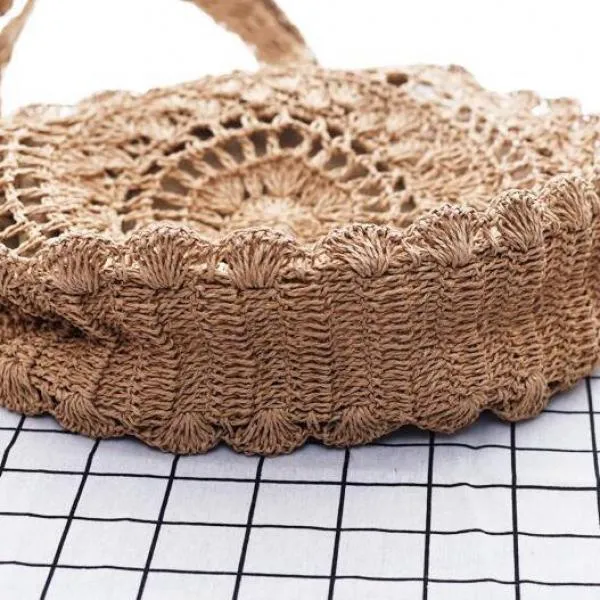 Handmade Bohemian Vintage Big Circle Paper Rope Straw Rattan Bag Handbags