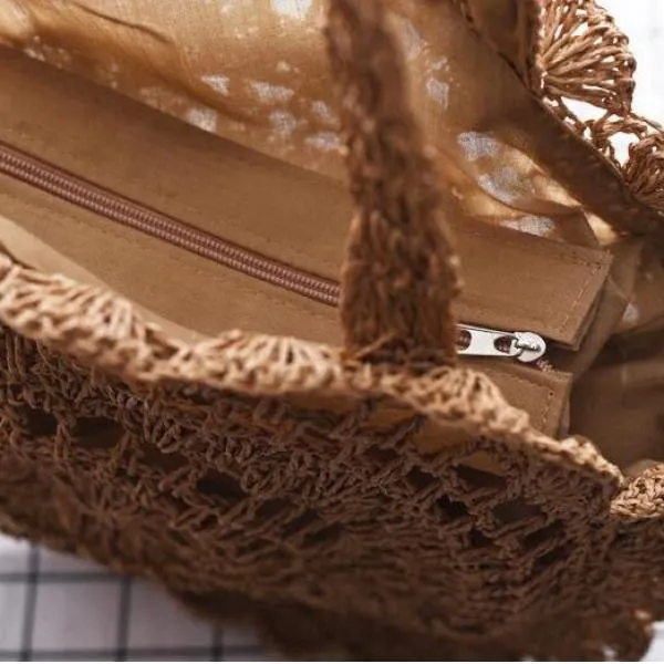 Handmade Bohemian Vintage Big Circle Paper Rope Straw Rattan Bag Handbags