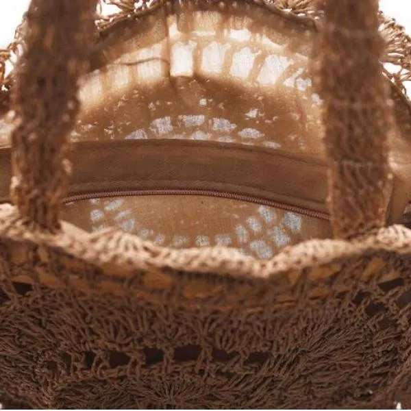 Handmade Bohemian Vintage Big Circle Paper Rope Straw Rattan Bag Handbags