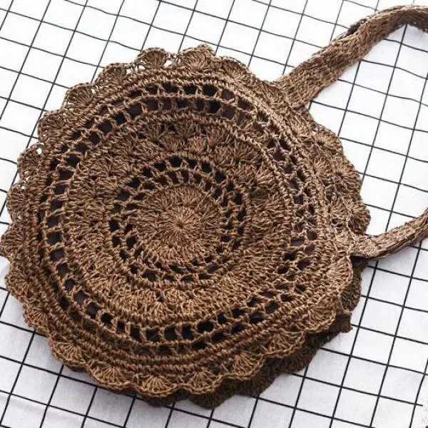 Handmade Bohemian Vintage Big Circle Paper Rope Straw Rattan Bag Handbags