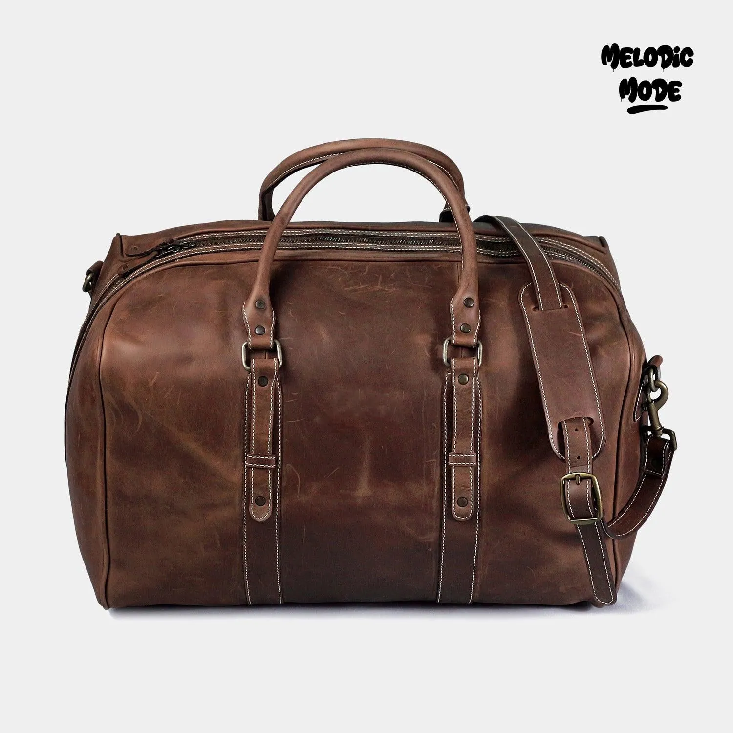 Handmade Genuine Leather Duffel Bag, Vintage Brown Weekend Travel Bag | Rustic Laptop Carryall with Adjustable Strap, Luxury Leather Holdall