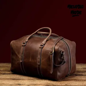Handmade Genuine Leather Duffel Bag, Vintage Brown Weekend Travel Bag | Rustic Laptop Carryall with Adjustable Strap, Luxury Leather Holdall