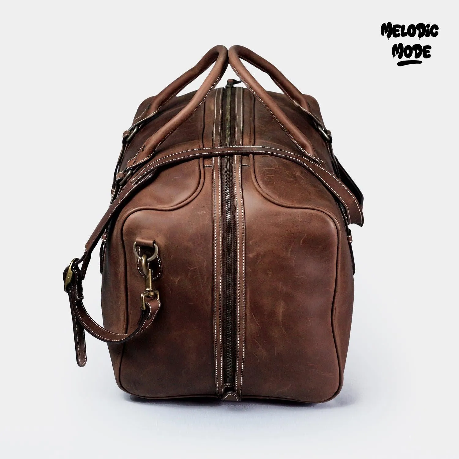 Handmade Genuine Leather Duffel Bag, Vintage Brown Weekend Travel Bag | Rustic Laptop Carryall with Adjustable Strap, Luxury Leather Holdall