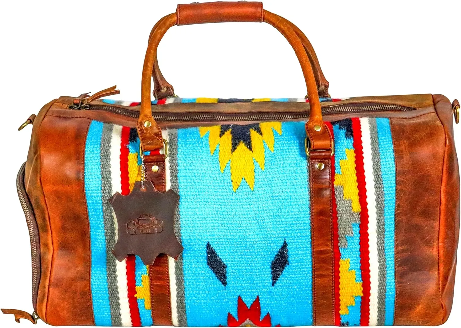 Handmade Premium Duffle Bag leather heavy duty Gym Sports Airplane Overnight Luggage Carry On Unisex Travel woven Rug Bag Wollen Bag Gift for His/Her (RUG DUFFLE BAG ARTICLE_06)