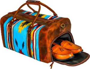 Handmade Premium Duffle Bag leather heavy duty Gym Sports Airplane Overnight Luggage Carry On Unisex Travel woven Rug Bag Wollen Bag Gift for His/Her (RUG DUFFLE BAG ARTICLE_06)
