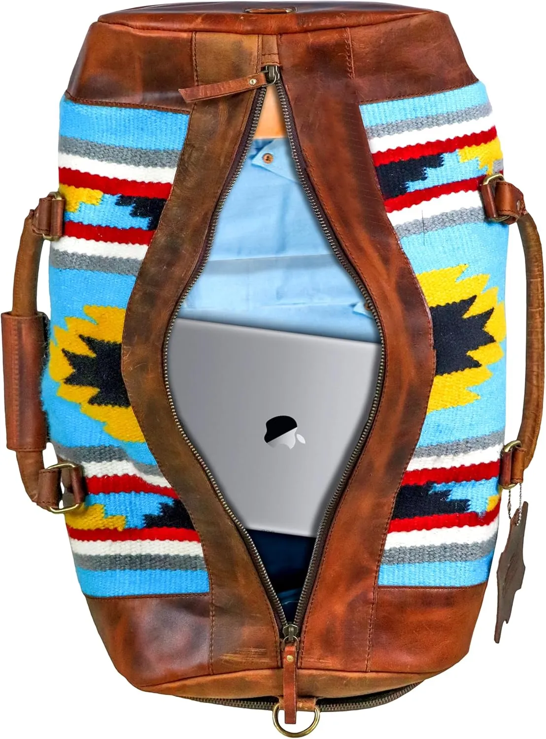 Handmade Premium Duffle Bag leather heavy duty Gym Sports Airplane Overnight Luggage Carry On Unisex Travel woven Rug Bag Wollen Bag Gift for His/Her (RUG DUFFLE BAG ARTICLE_06)