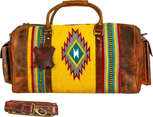 Handmade Premium Duffle Bag leather heavy duty Gym Sports Airplane Overnight Luggage Carry On Unisex Travel woven Rug Bag Wollen Bag Gift His/Her (RUG DUFFLE BAG MODULE_02)