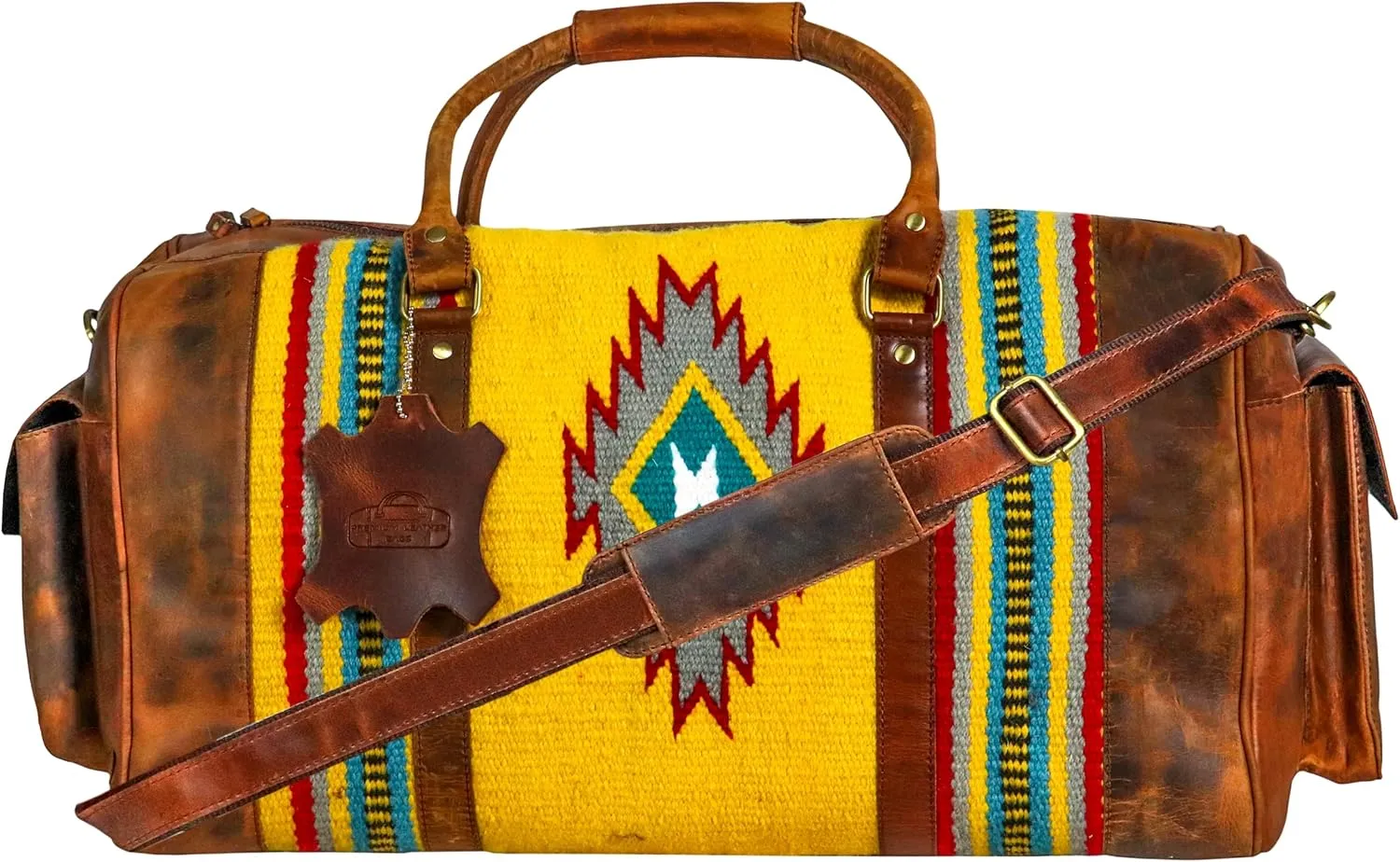 Handmade Premium Duffle Bag leather heavy duty Gym Sports Airplane Overnight Luggage Carry On Unisex Travel woven Rug Bag Wollen Bag Gift His/Her (RUG DUFFLE BAG MODULE_02)