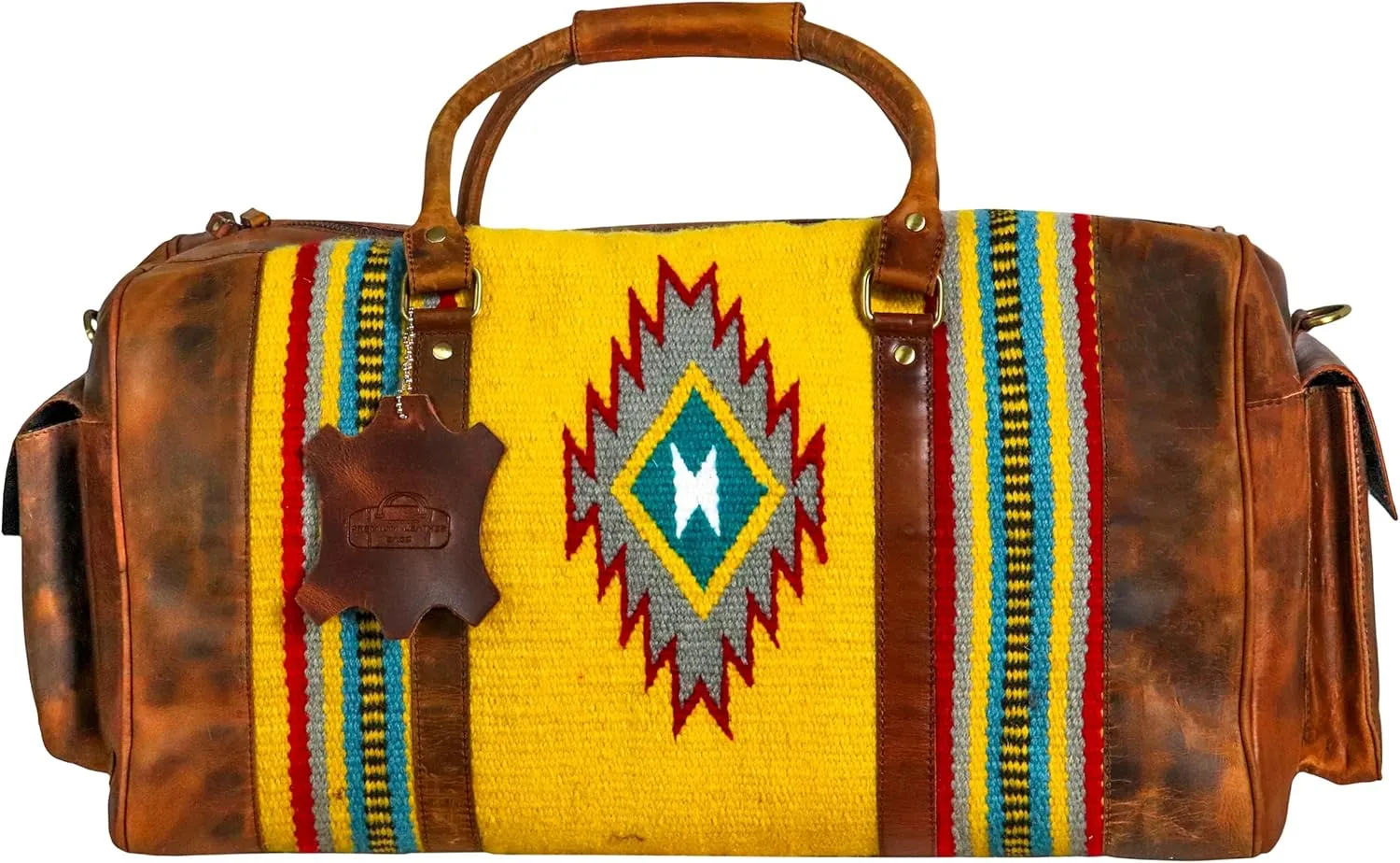 Handmade Premium Duffle Bag leather heavy duty Gym Sports Airplane Overnight Luggage Carry On Unisex Travel woven Rug Bag Wollen Bag Gift His/Her (RUG DUFFLE BAG MODULE_02)