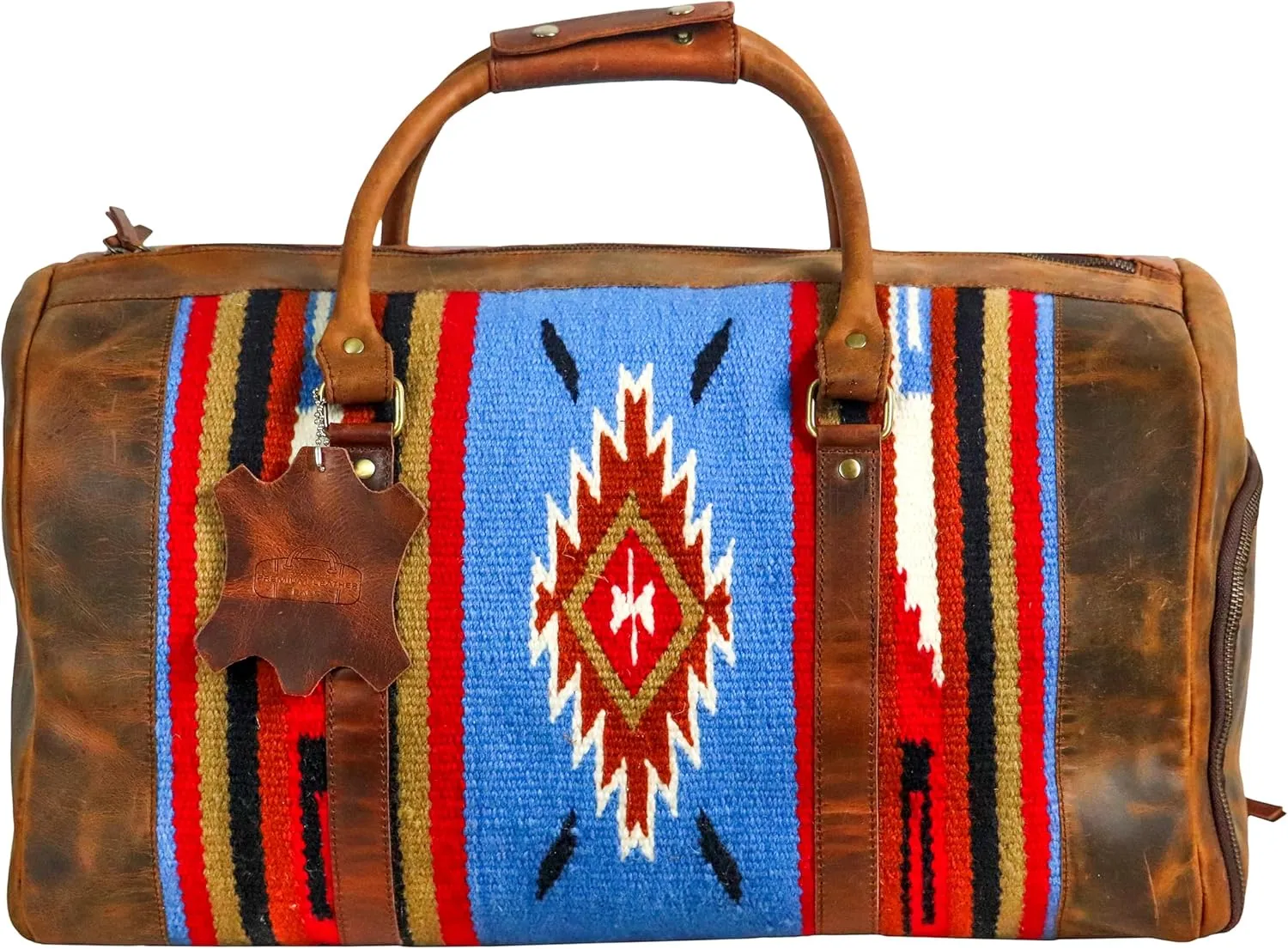 Handmade Premium Duffle Bag leather heavy duty Gym Sports Airplane Overnight Luggage Carry On Unisex Travel woven Rug Bag Wollen Bag Gift His/Her (RUG DUFFLE BAG MODULE_04)