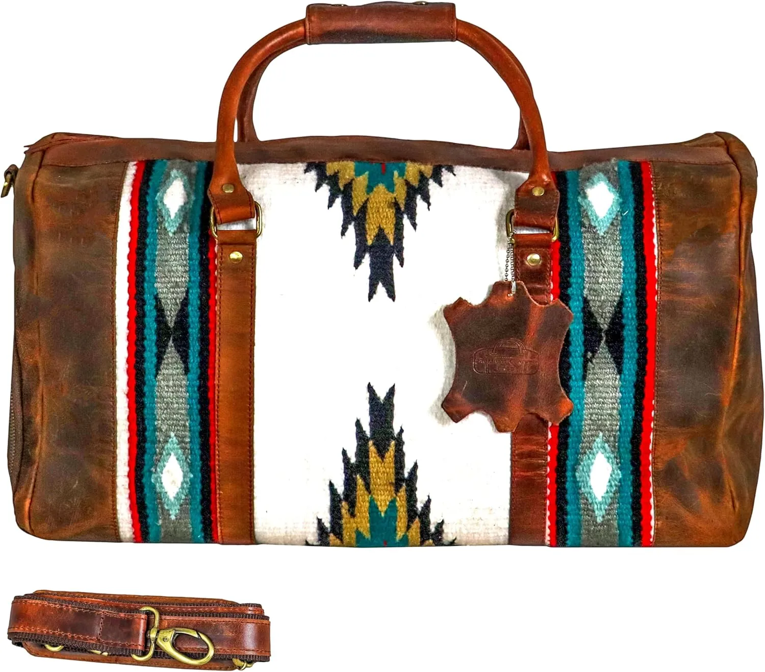 Handmade Premium Duffle Bag leather heavy duty Gym Sports Airplane Overnight Luggage Carry On Unisex Travel woven Rug Bag Wollen Hand Bag Gift for His/Her (RUG DUFFLE BAG ARTICLE_06)