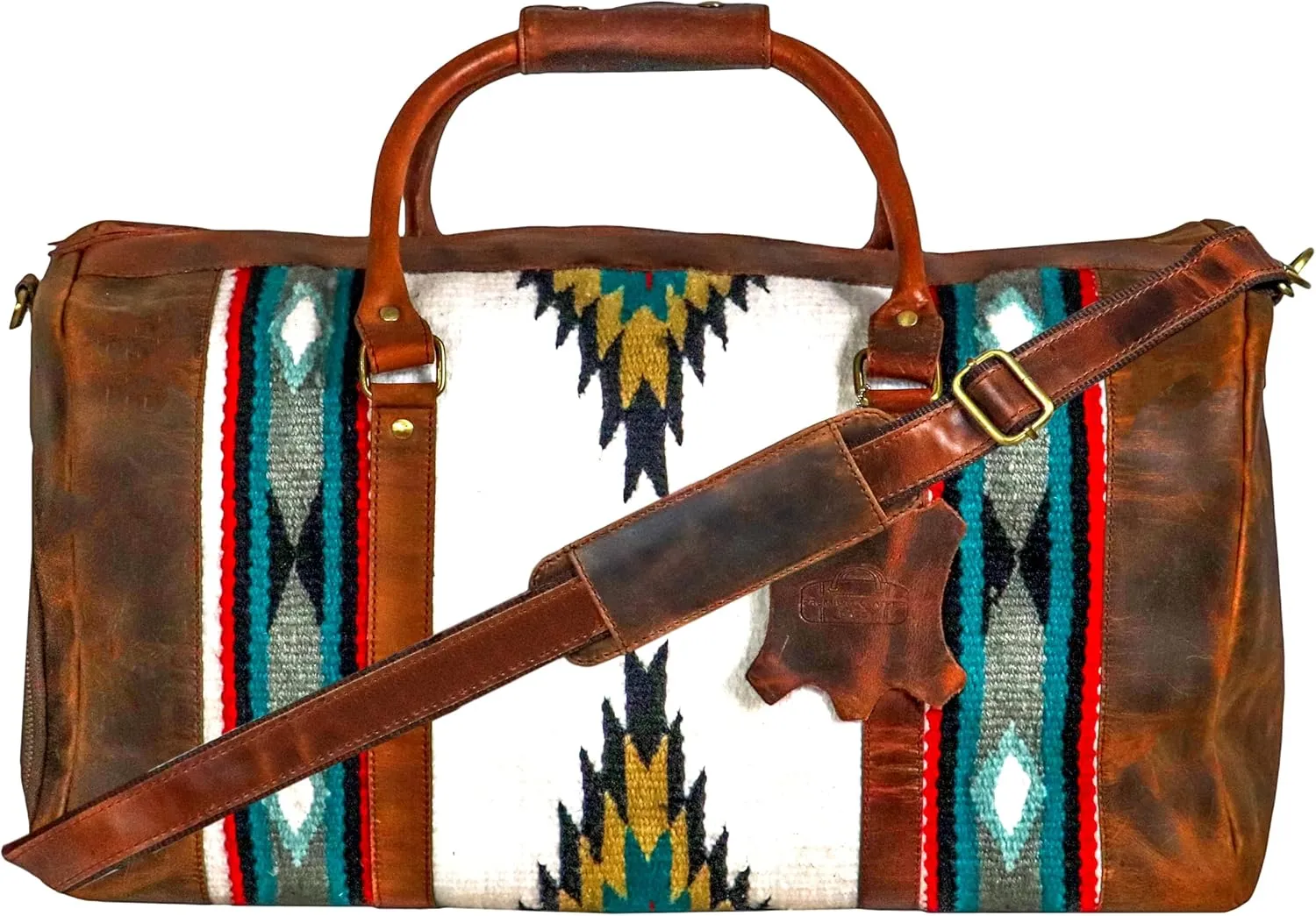 Handmade Premium Duffle Bag leather heavy duty Gym Sports Airplane Overnight Luggage Carry On Unisex Travel woven Rug Bag Wollen Hand Bag Gift for His/Her (RUG DUFFLE BAG ARTICLE_06)