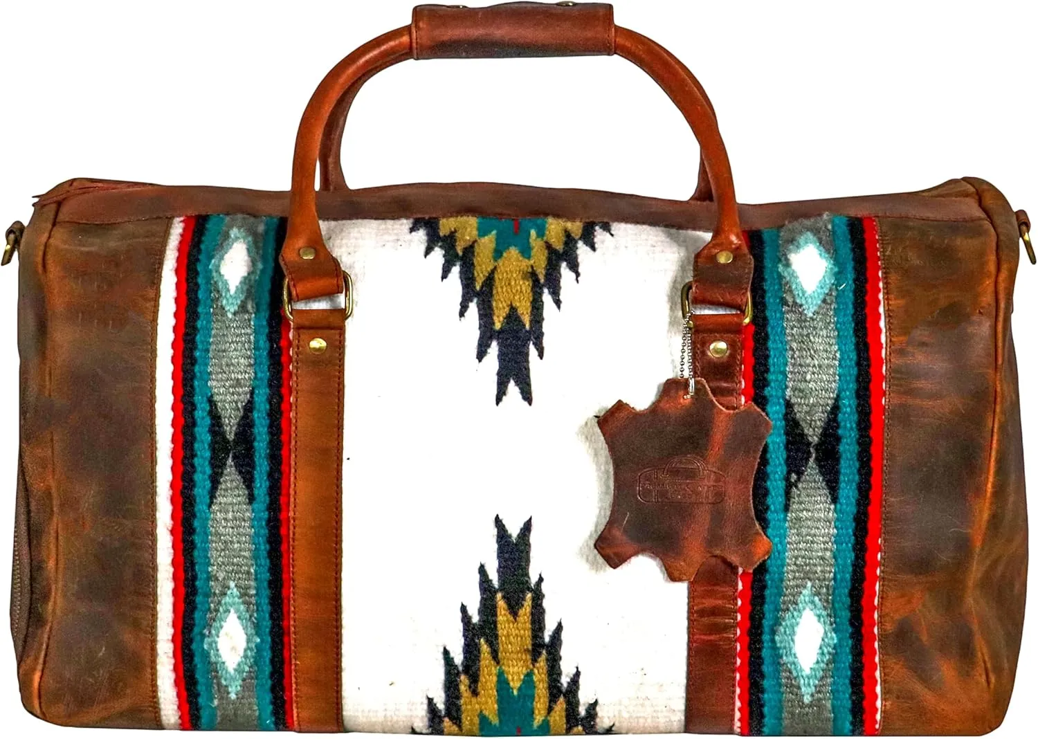 Handmade Premium Duffle Bag leather heavy duty Gym Sports Airplane Overnight Luggage Carry On Unisex Travel woven Rug Bag Wollen Hand Bag Gift for His/Her (RUG DUFFLE BAG ARTICLE_06)