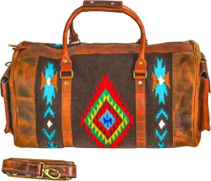 Handmade Premium Duffle Bag leather heavy duty Gym Sports Airplane Overnight Luggage Carry On Unisex Travel woven Rug Bag Wollen Hand Bag Gift for His/Her (Rug Duffle Bag Module_05)