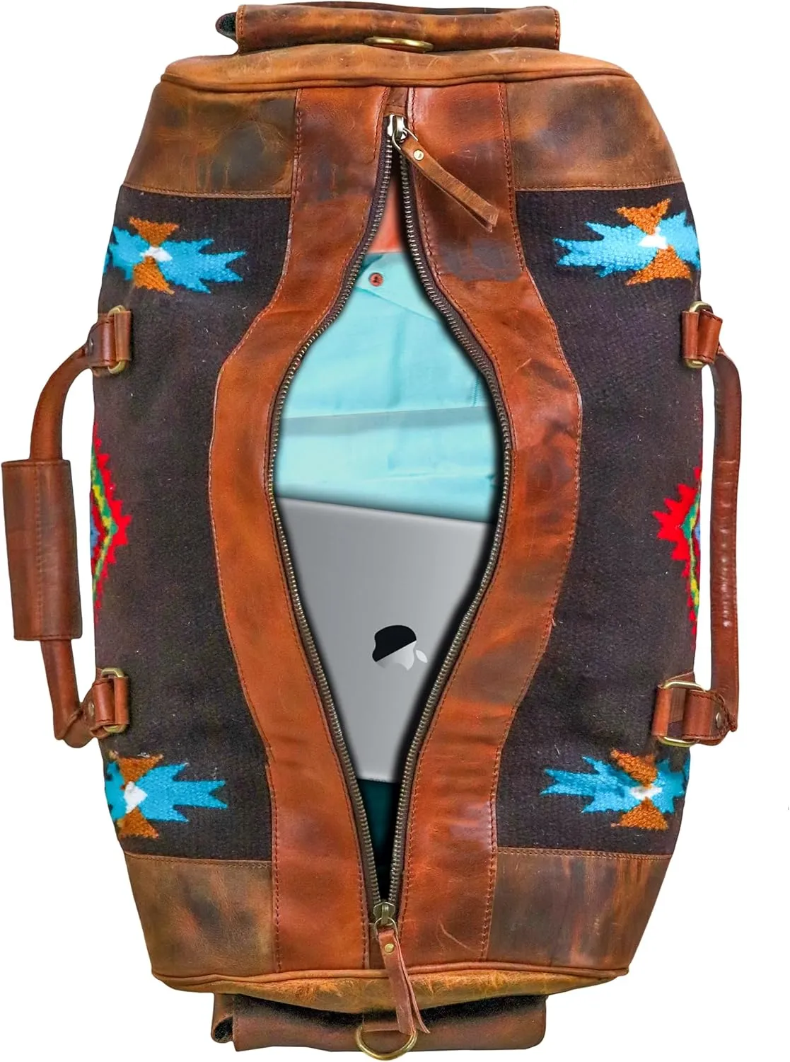 Handmade Premium Duffle Bag leather heavy duty Gym Sports Airplane Overnight Luggage Carry On Unisex Travel woven Rug Bag Wollen Hand Bag Gift for His/Her (Rug Duffle Bag Module_05)