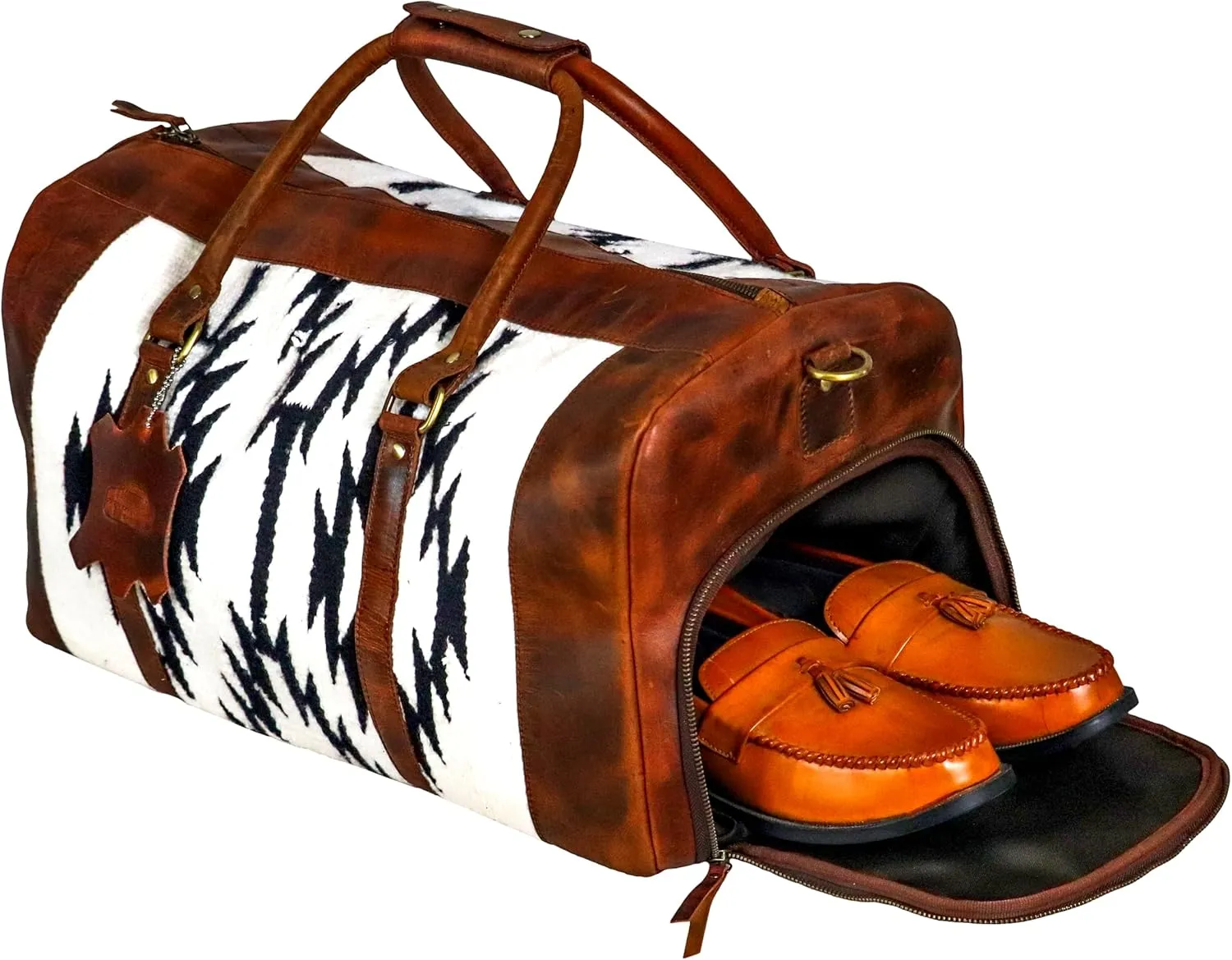 Handmade Premium Duffle Bag leather heavy duty Gym Sports Airplane Overnight Luggage Carry On Unisex Travel woven Rug Bag Wollen Hand Bag Gift for His/Her (RUG DUFFLE BAG MODULE_10)