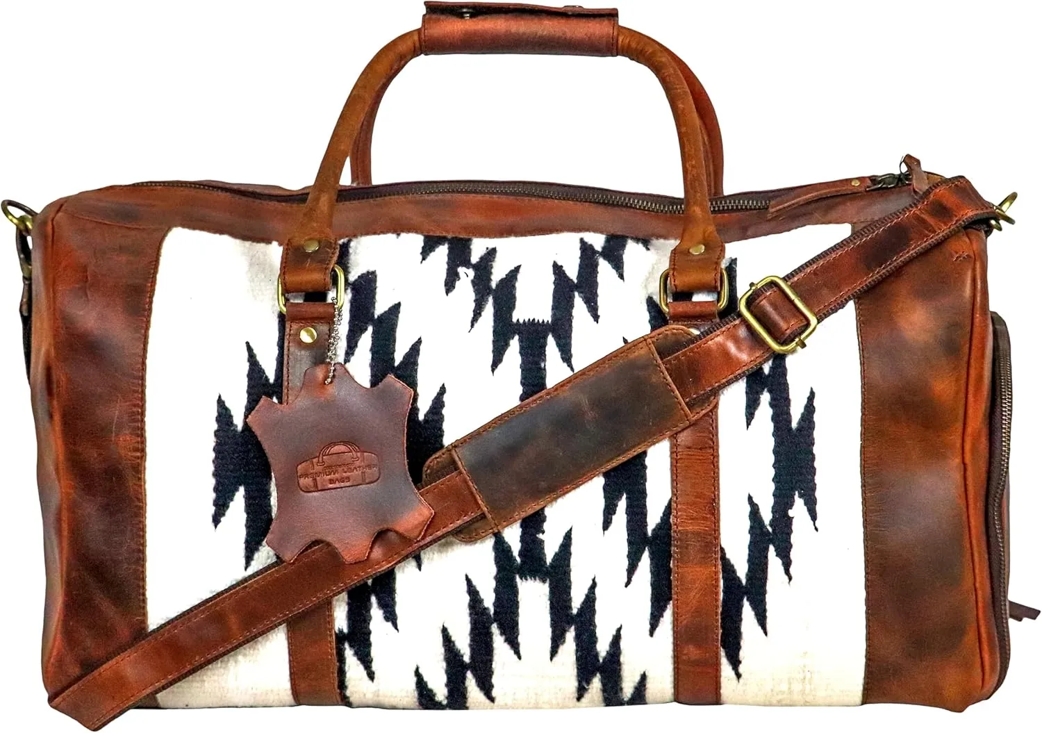 Handmade Premium Duffle Bag leather heavy duty Gym Sports Airplane Overnight Luggage Carry On Unisex Travel woven Rug Bag Wollen Hand Bag Gift for His/Her (RUG DUFFLE BAG MODULE_10)